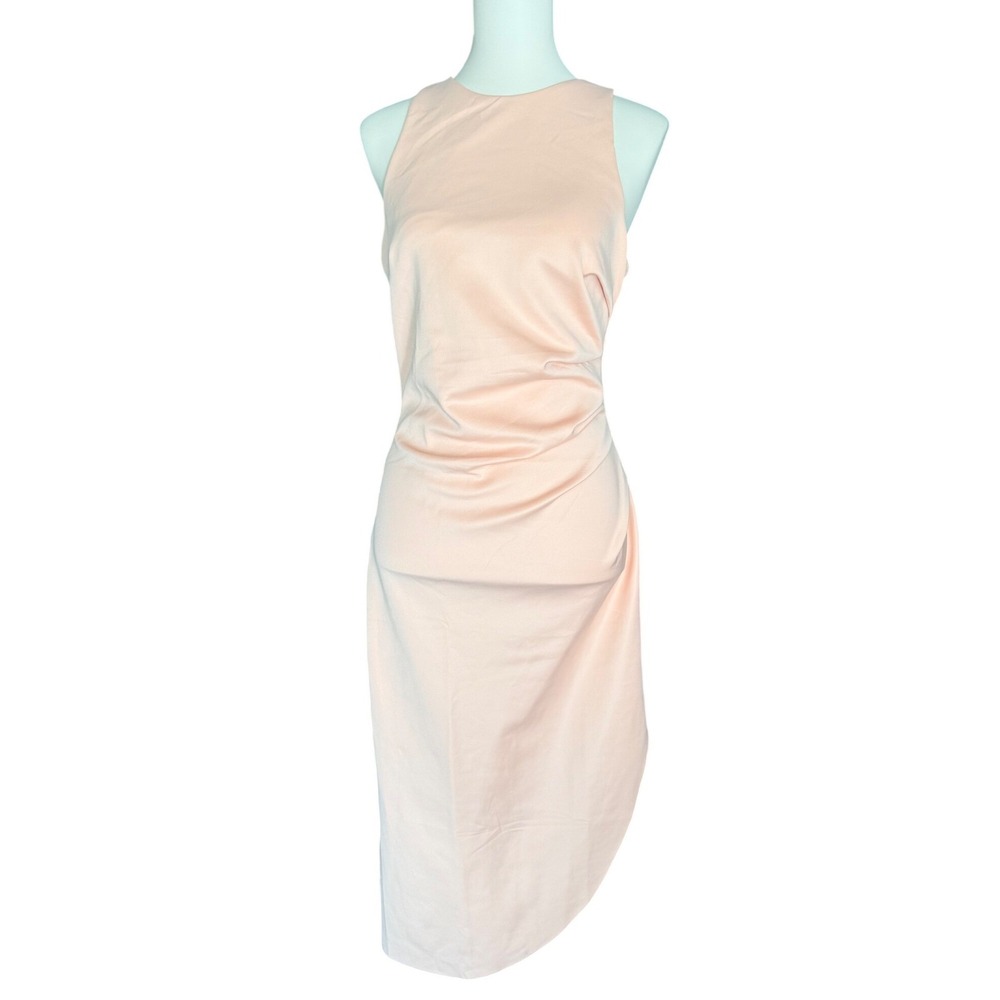Venus Nude Peach Ruched Sleeveless Asymmetrical Sheath Dress Medium asymmetrical
